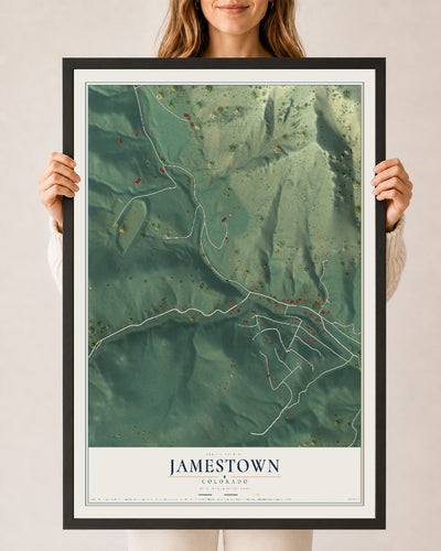 Map of Jamestown, Colorado, 24 x 36 inch print in a black wood frame