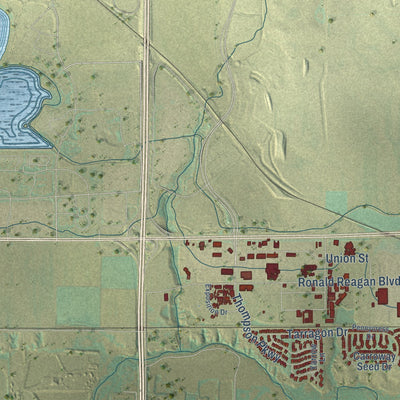 Close-up of the map of Johnstown, Colorado print showing street and building detail