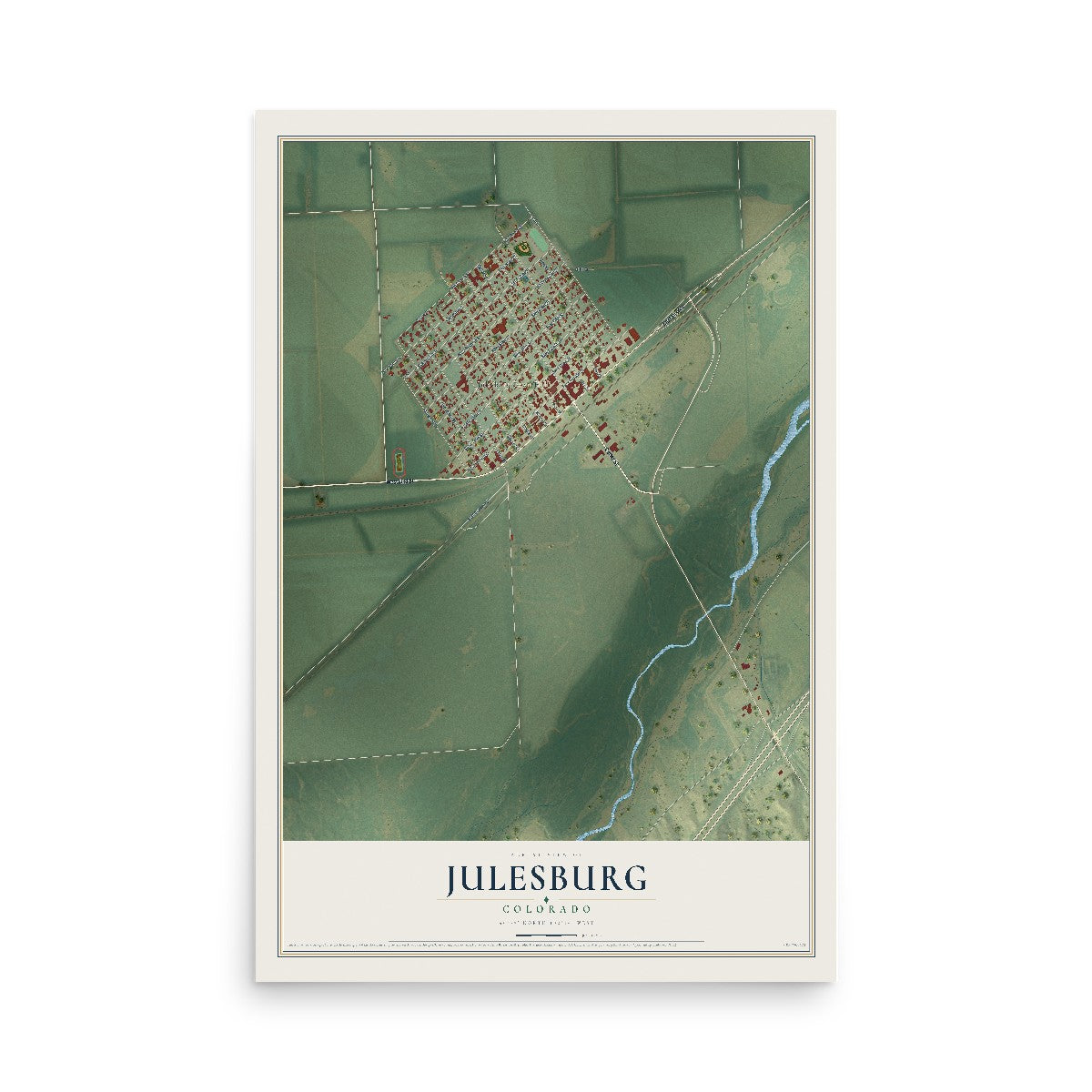 Map of Julesburg, Colorado, 12 x 18 inch unframed archival matte print
