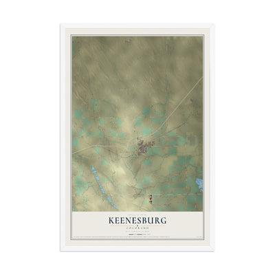 Map of Keenesburg, Colorado, 12 x 18 inch print in a white wood frame