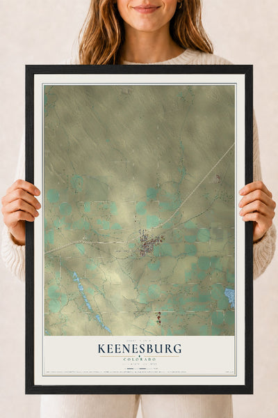 Map of Keenesburg, Colorado, 18 x 24 inch print in a black wood frame