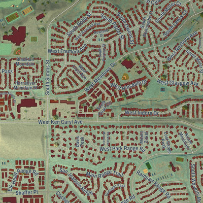 Close-up of the map of Ken Caryl, Colorado print showing street and building detail