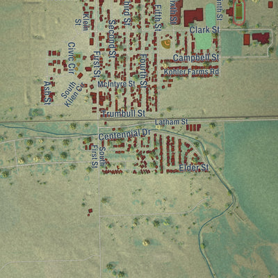 Close-up of the map of Kersey, Colorado print showing street and building detail