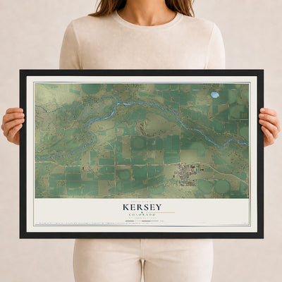 Map of Kersey, Colorado, 12 x 18 inch print in a black wood frame