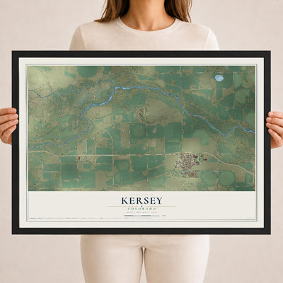 Map of Kersey, Colorado, 18 x 24 inch print in a black wood frame