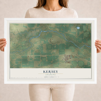 Map of Kersey, Colorado, 18 x 24 inch print in a white wood frame