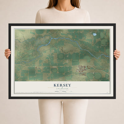 Map of Kersey, Colorado, 24 x 36 inch print in a black wood frame