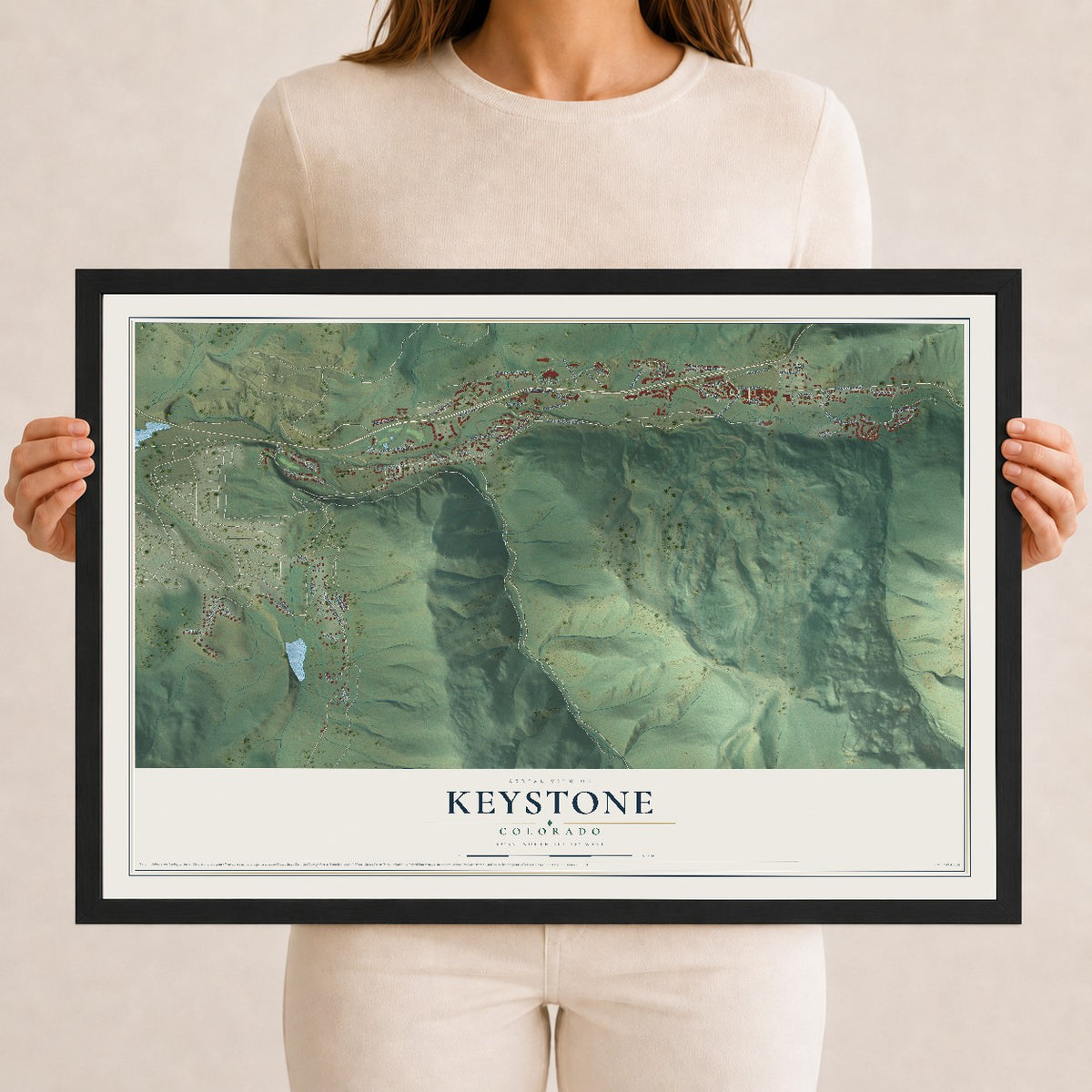 Map of Keystone, Colorado, 12 x 18 inch print in a black wood frame