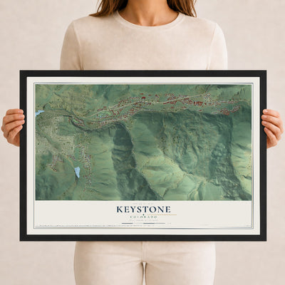Map of Keystone, Colorado, 12 x 18 inch print in a black wood frame