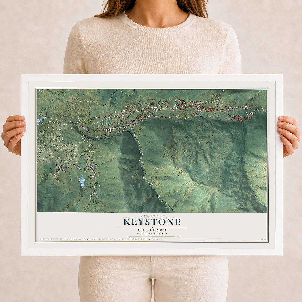Map of Keystone, Colorado, 12 x 18 inch print in a white wood frame