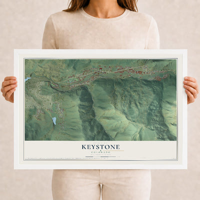 Map of Keystone, Colorado, 12 x 18 inch print in a white wood frame
