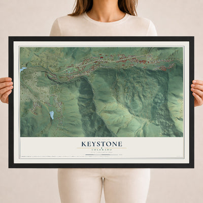 Map of Keystone, Colorado, 18 x 24 inch print in a black wood frame