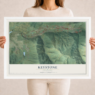 Map of Keystone, Colorado, 18 x 24 inch print in a white wood frame