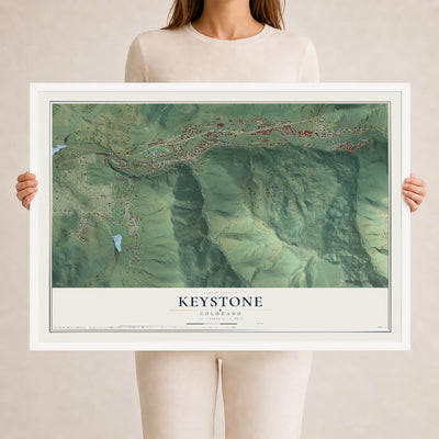 Map of Keystone, Colorado, 24 x 36 inch print in a white wood frame