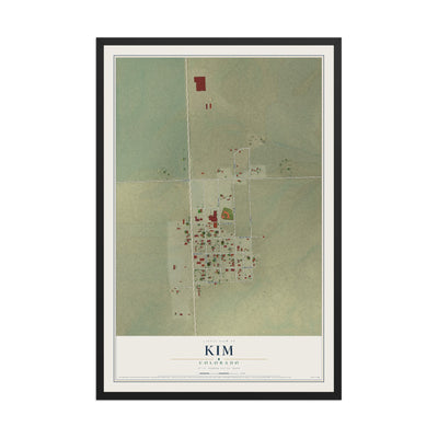 Map of Kim, Colorado, 12 x 18 inch print in a black wood frame