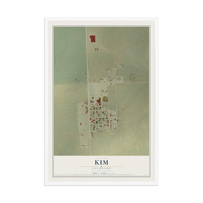 Map of Kim, Colorado, 12 x 18 inch print in a white wood frame