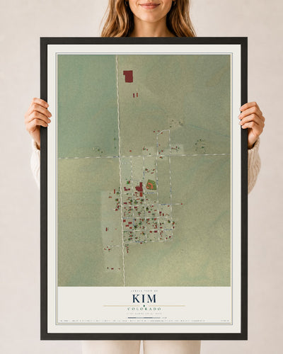 Map of Kim, Colorado, 24 x 36 inch print in a black wood frame