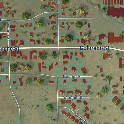 Close-up of the map of Kiowa, Colorado print showing street and building detail