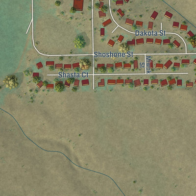 Second close-up of the map of Kiowa, Colorado print showing more streets and buildings