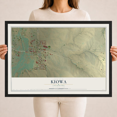 Map of Kiowa, Colorado, 18 x 24 inch print in a black wood frame