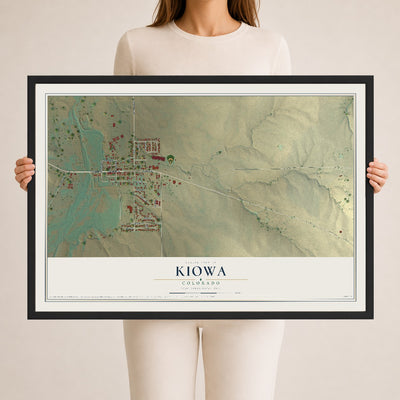 Map of Kiowa, Colorado, 24 x 36 inch print in a black wood frame