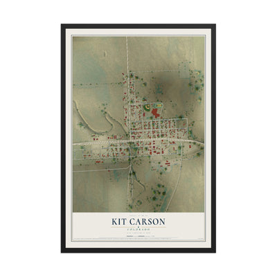 Map of Kit Carson, Colorado, 12 x 18 inch print in a black wood frame