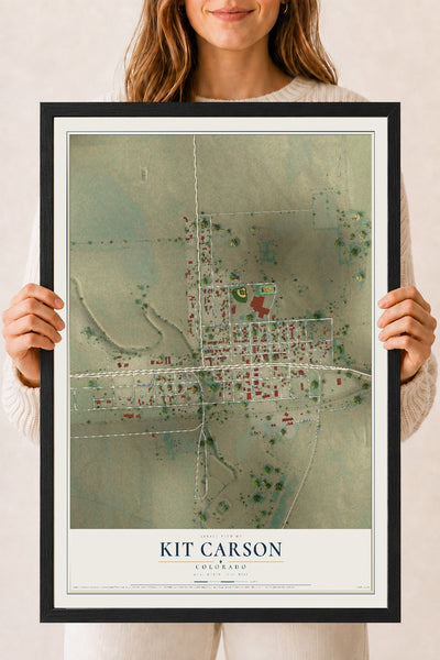 Map of Kit Carson, Colorado, 18 x 24 inch print in a black wood frame