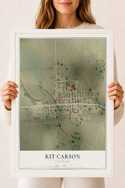 Map of Kit Carson, Colorado, 18 x 24 inch print in a white wood frame