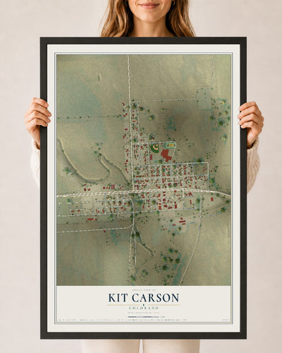Map of Kit Carson, Colorado, 24 x 36 inch print in a black wood frame