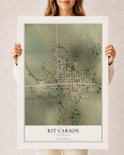 Map of Kit Carson, Colorado, 24 x 36 inch print in a white wood frame
