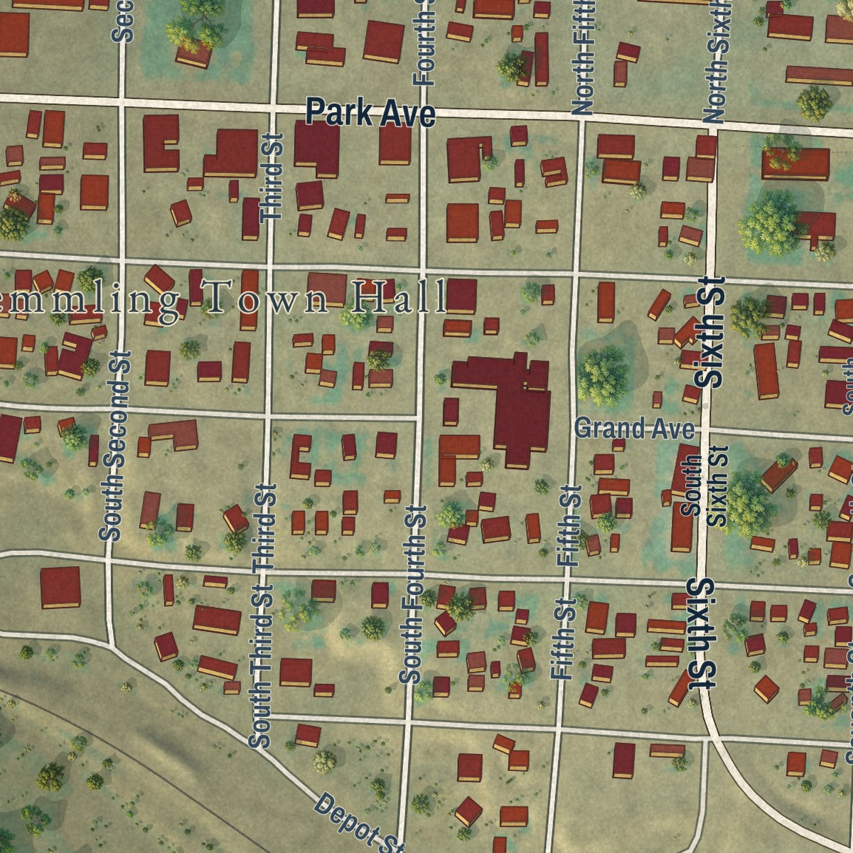 Close-up of the map of Kremmling, Colorado print showing street and building detail