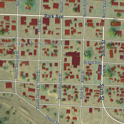 Close-up of the map of Kremmling, Colorado print showing street and building detail