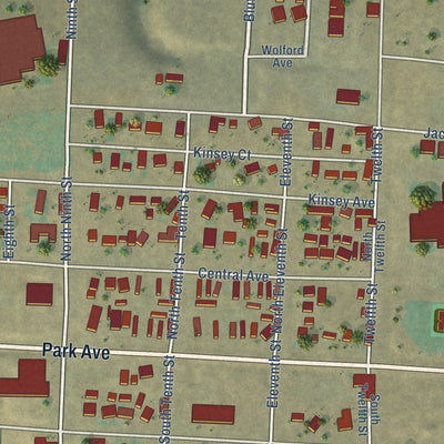 Second close-up of the map of Kremmling, Colorado print showing more streets and buildings