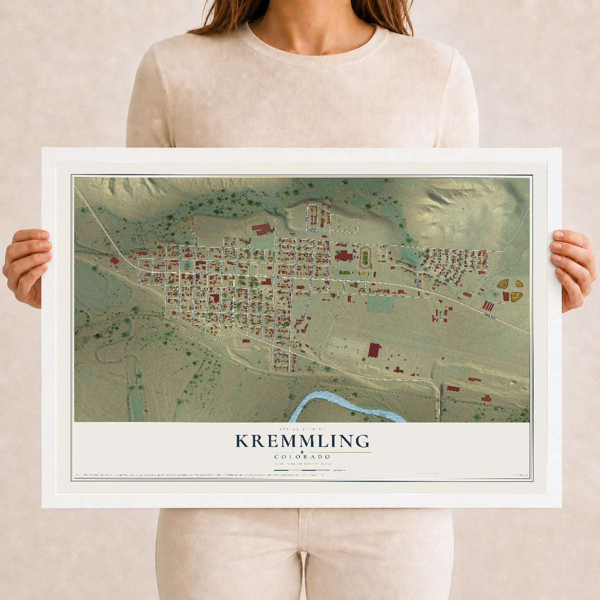 Map of Kremmling, Colorado, 12 x 18 inch print in a white wood frame