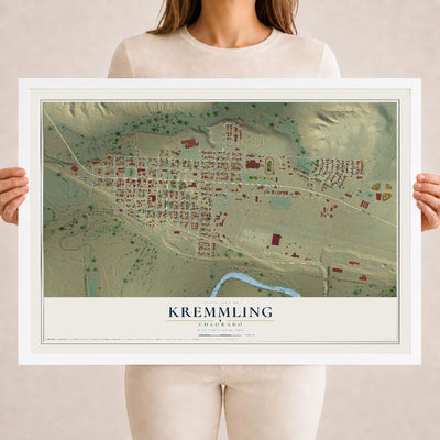 Map of Kremmling, Colorado, 18 x 24 inch print in a white wood frame
