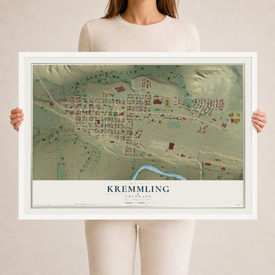 Map of Kremmling, Colorado, 24 x 36 inch print in a white wood frame