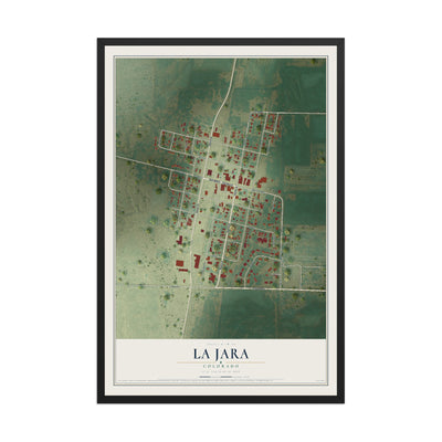 Map of La Jara, Colorado, 12 x 18 inch print in a black wood frame