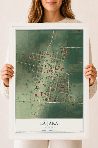 Map of La Jara, Colorado, 18 x 24 inch print in a white wood frame