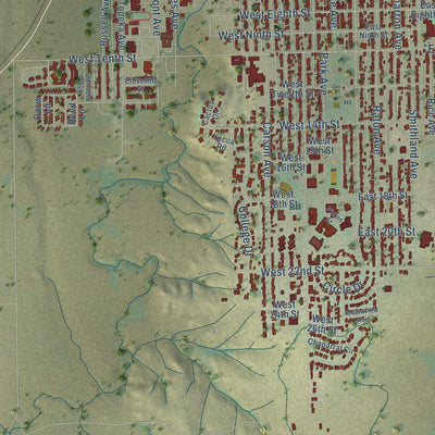 Close-up of the map of La Junta, Colorado print showing street and building detail