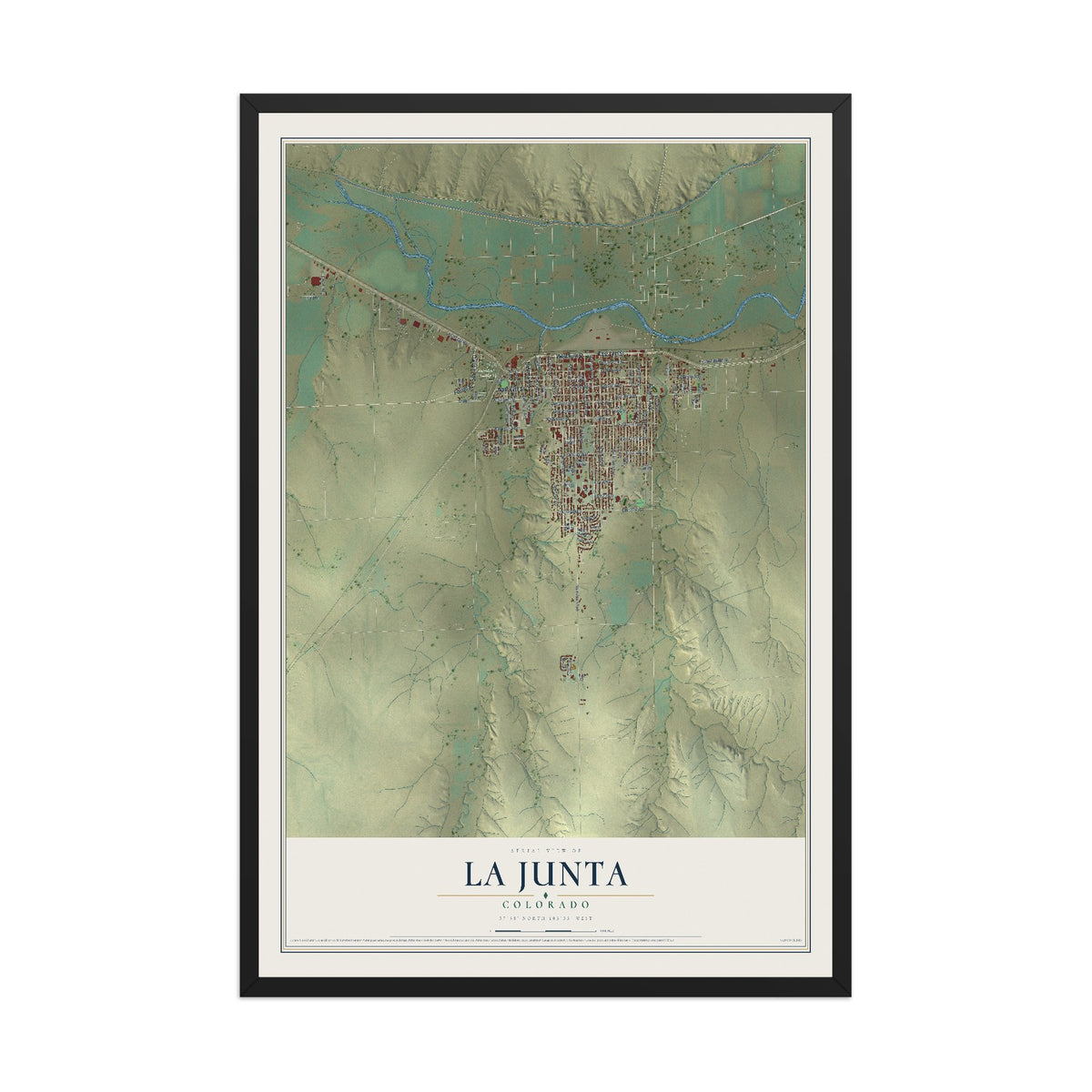 Map of La Junta, Colorado, 12 x 18 inch print in a black wood frame