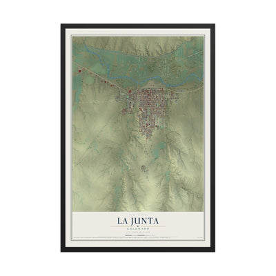 Map of La Junta, Colorado, 12 x 18 inch print in a black wood frame