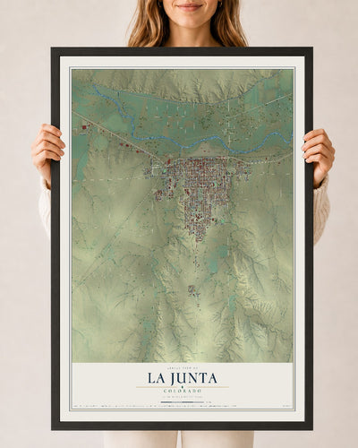 Map of La Junta, Colorado, 24 x 36 inch print in a black wood frame