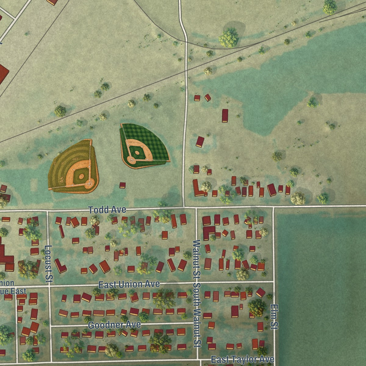 Second close-up of the map of La Salle, Colorado print showing more streets and buildings