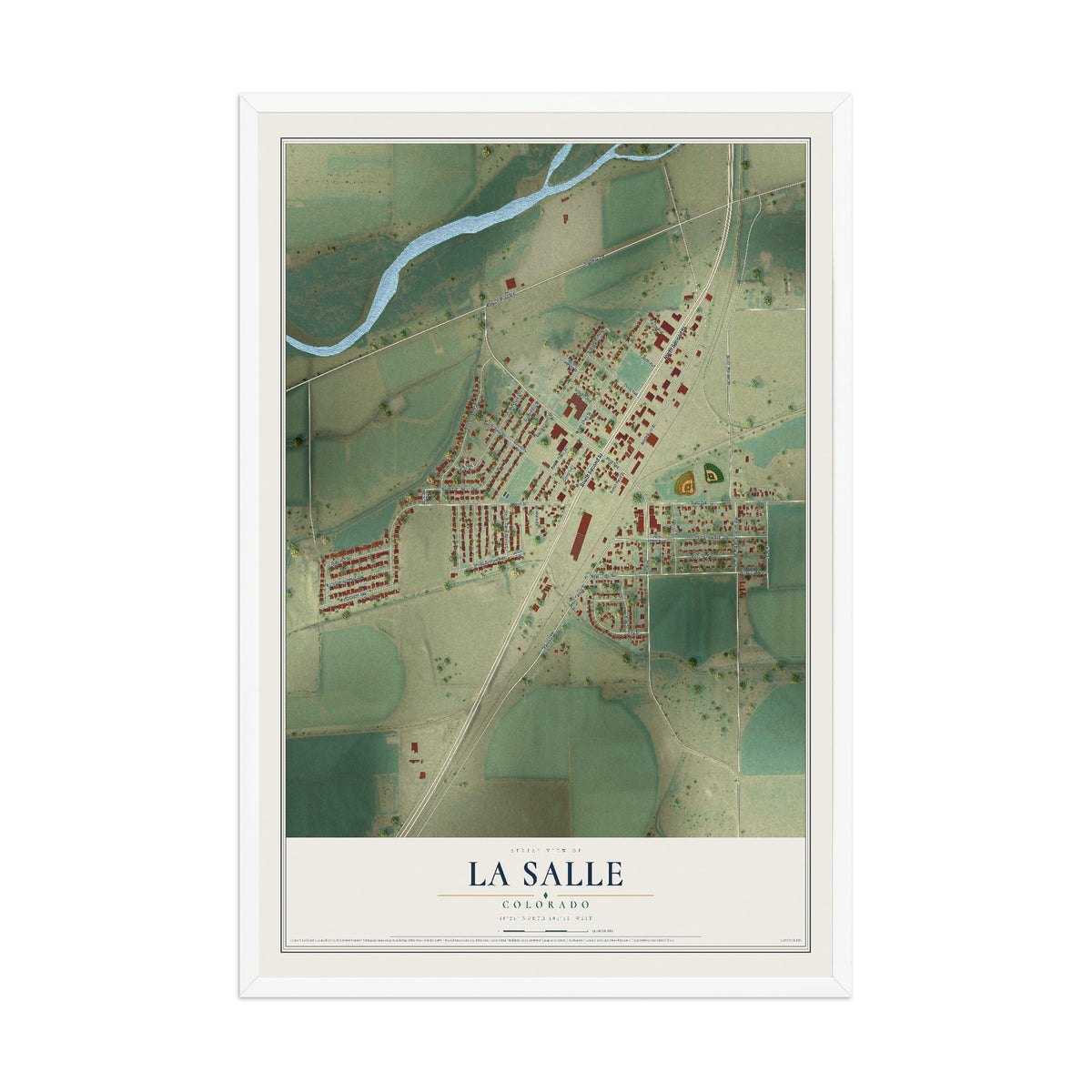 Map of La Salle, Colorado, 12 x 18 inch print in a white wood frame