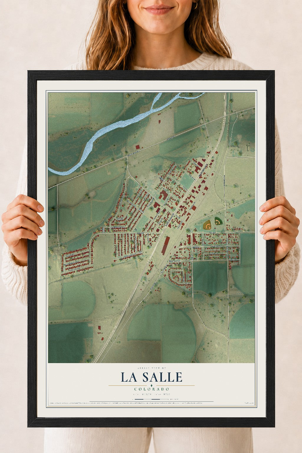 Map of La Salle, Colorado, 18 x 24 inch print in a black wood frame