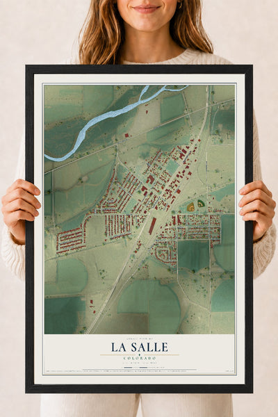 Map of La Salle, Colorado, 18 x 24 inch print in a black wood frame