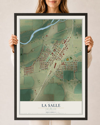 Map of La Salle, Colorado, 24 x 36 inch print in a black wood frame