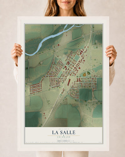 Map of La Salle, Colorado, 24 x 36 inch print in a white wood frame