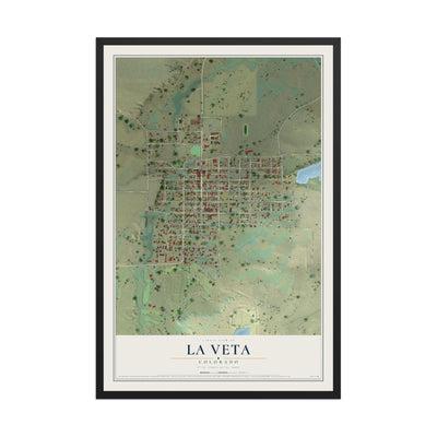 Map of La Veta, Colorado, 12 x 18 inch print in a black wood frame