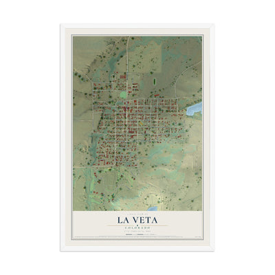 Map of La Veta, Colorado, 12 x 18 inch print in a white wood frame